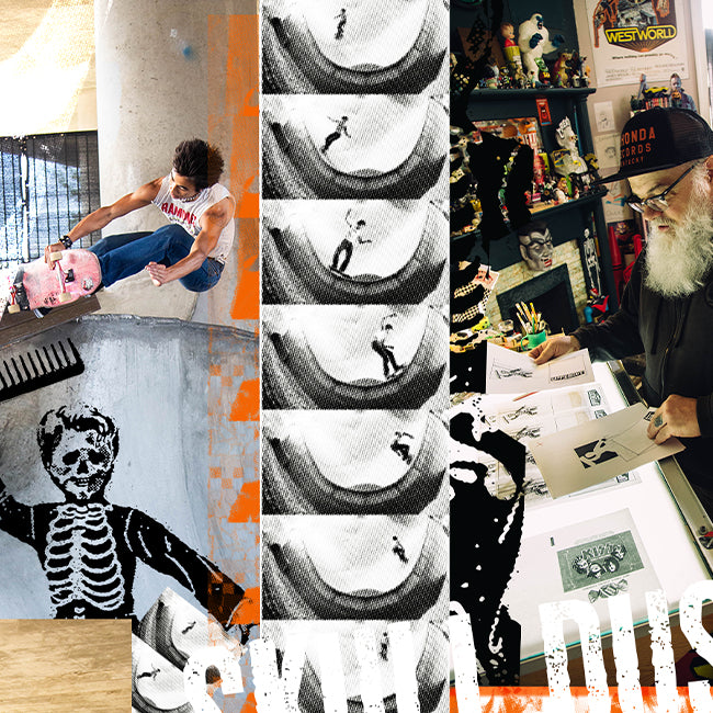 Skull Dust Styling Powder Launch Banner with Jim Madison Printing and Shaw Collins Skating